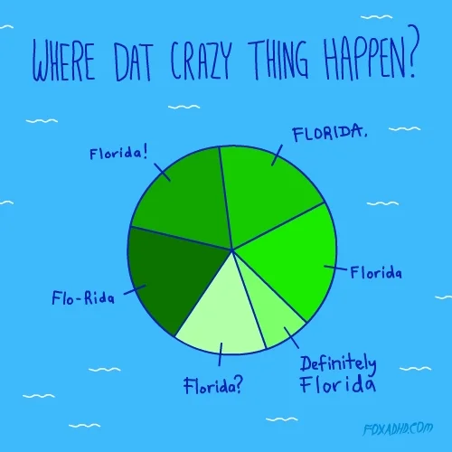 A pie chart shows that all crazy things happen in Florida.