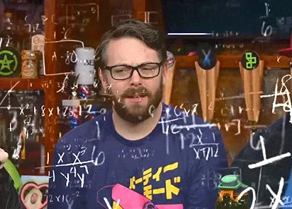 A man counts using his fingers while being surrounded by math equations.