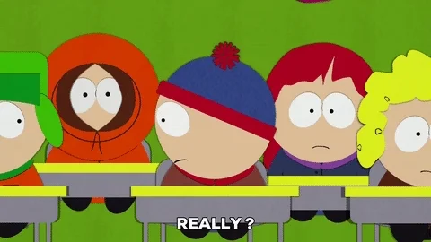 South Park characters in class. One says, 