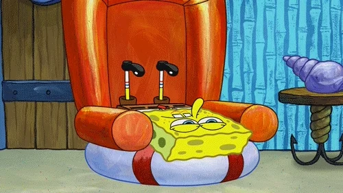 Spongebob being bored on his chair before melting to the floor.