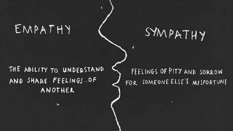 An explanation of empathy (ability to understand and share feelings) vs sympathy (feeling pity & sorrow for misfortune).