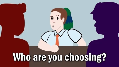 A woman character asking 