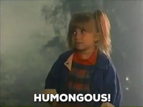 Kid saying 'humongous!' on misty background