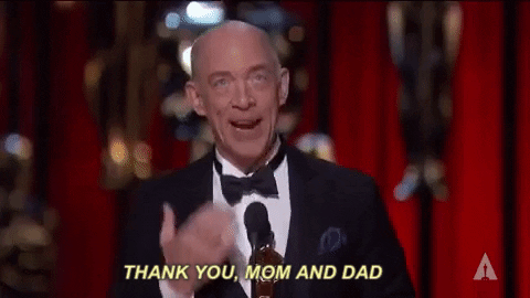 An actor thanking his mom and dad while accepting an award