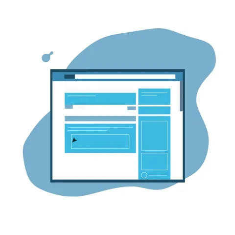 An animated graphic showing a person using a website builder.