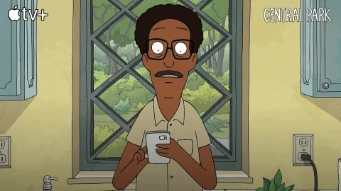 Animation of a man looking at his phone and saying 'I'm not panicking.'