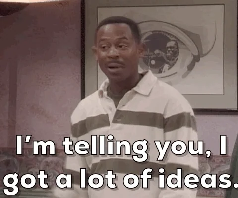 Martin Lawrence gesticulates excitedly, saying, "I'm telling you, I got a lot of ideas, I got a lot of 'em, y'all!"