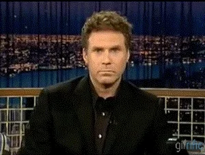 Will Ferrell staring blankly with a slightly uncomfortable expression.