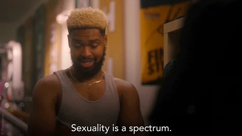 A Black person in a tanktop says, 'Sexuality is a spectrum.'