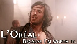 GIF of man saying 'L'Oreal because I am worth it' and the man is shaking his head to show his flowy hair.
