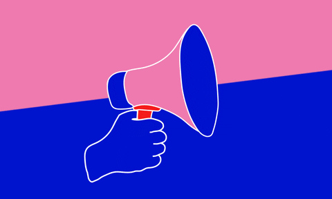 cartoon image of a hand holding a loud megaphone