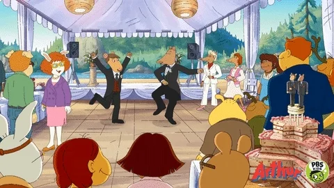 Gay rats from the kids TV show Arthur dance at their wedding party.