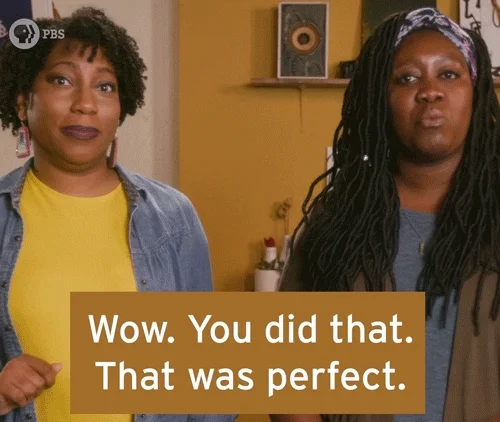 One woman complimenting another woman saying, 'Wow. You did that. That was perfect.'