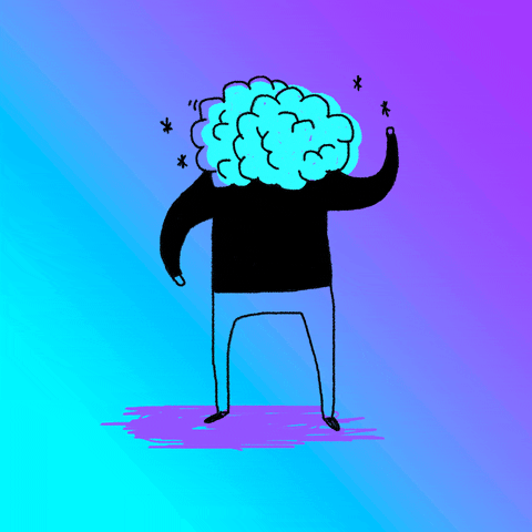 A dancing person with a brain for a head.