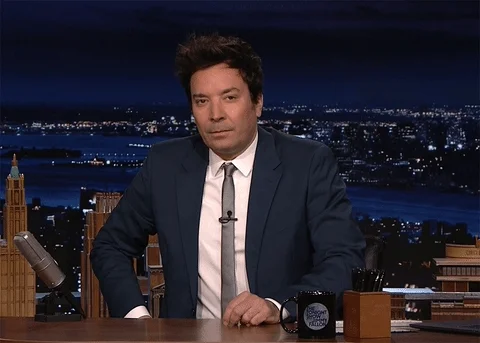 Jimmy Fallon appearing annoyed asking, 