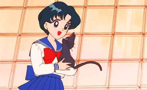 Sailor Moon running to hug Sailor Mercury