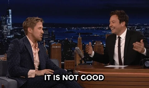 Ryan Gosling gives a thumbs down on the Jimmy Fallon show while saying, 