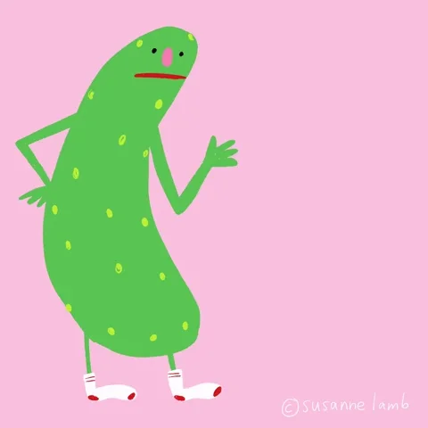 A cartoon image of a pickle saying 