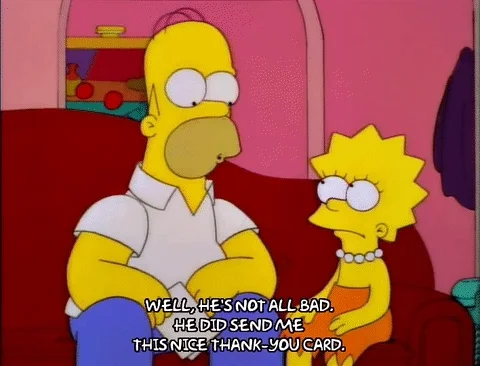 Homer Simpson showing Lisa a thank you card.