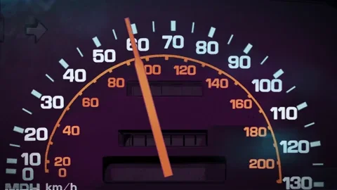 An animated scene of a man speeding down an empty freeway.
