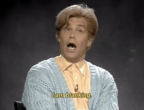 Stuart Smalley GIF by Saturday Night Live, looking up and saying, 