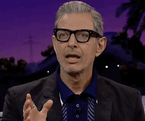 Actor Jeff Goldblum pausing and looking unsure.