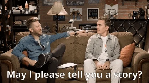 Conversation between two men: "May I please tell you a story?" "PLEASE tell me a story." 