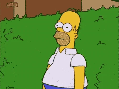 Homer Simpson disappearing into the bushes
