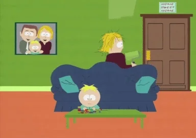 South Park character painting the wall green with another character saying 