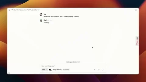 A person asking an AI chatbot what they should write about for their website. The bot responds with a customized plan.