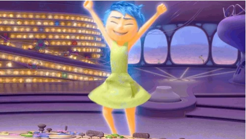 An Inside Out character excitedly jumping.