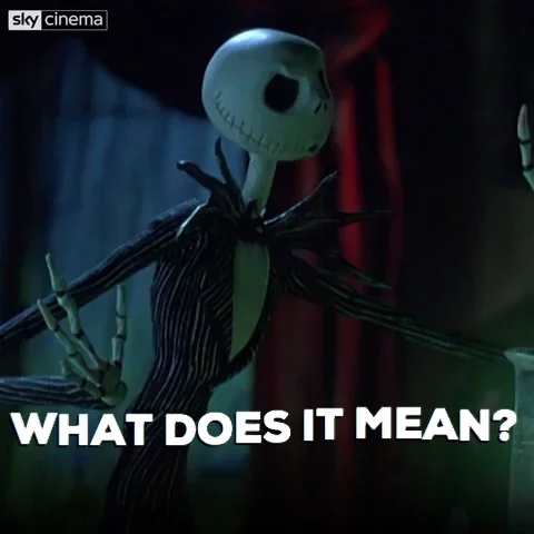 A skeleton from The Nightmare Before Christmas asking, 'What does it mean?'