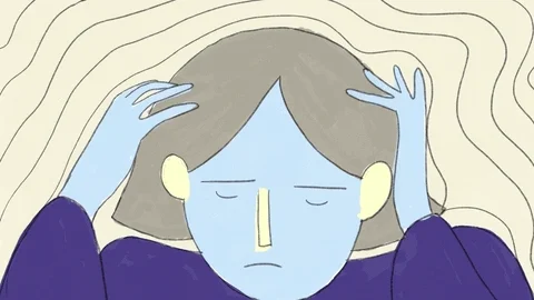 An animation depicting a stressed person thinking hard.