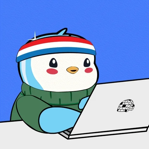 Penguin typing fast on a laptop.