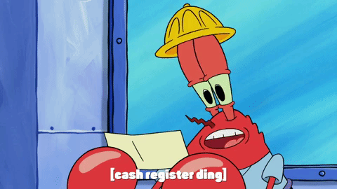 A cartoon lobster looking at price of something