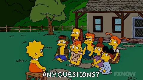 Lisa from the Simpsons saying 'Any questions?'