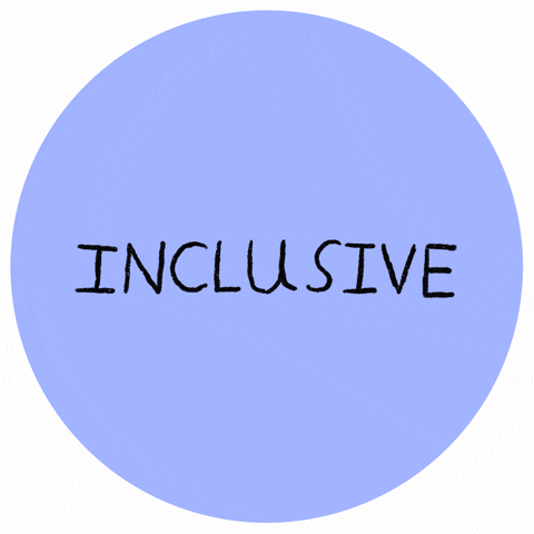 Different individuals moving in a circle with the text, 'inclusive'