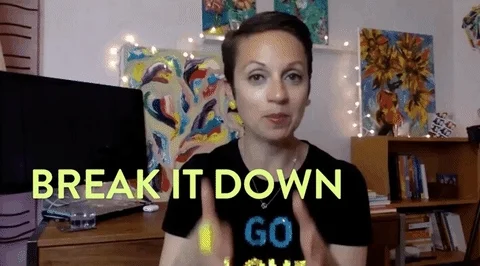 A person in a room saying 'break it down into small, doable steps'.