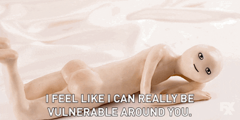 Person made of a white blob with caption 'I feel like I can really be vulnerable around you'