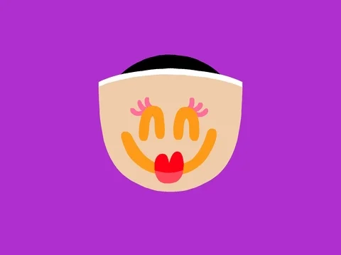 GIF of a happy face breaking to reveal a devilish face