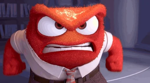 GIF of animated red character exploding fire from his head, yelling angrily.