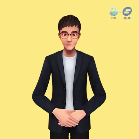 An animation of a person making hand gestures in front of a globe with different tourist locations.