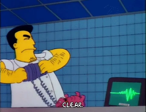 A vet from The Simpsons revives an animal with a defibrillator.