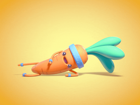 An animated carrot exercising.