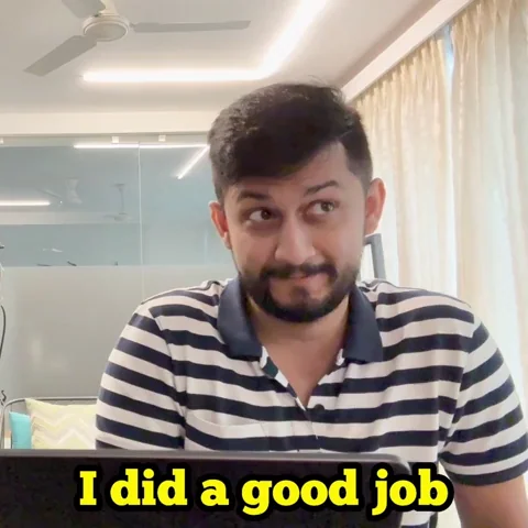A man patting himself on the back and saying, "I did a good job."