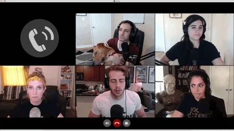 Five students looking confused while in an online meeting.