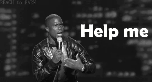 Kevin Hart doing standup comedy. He says, 'Help me!'