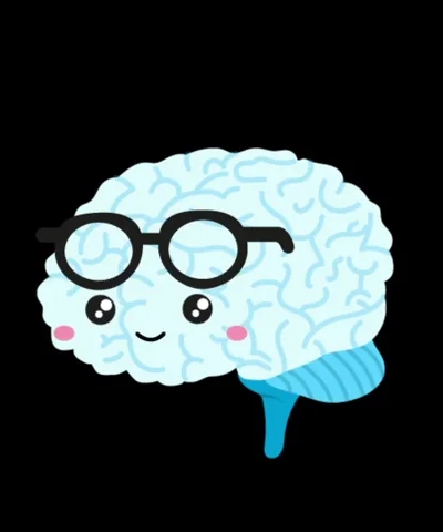 A cartoon brain that has a cute face and glasses.
