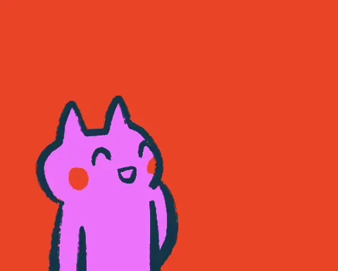 A cartoon cat saying, 