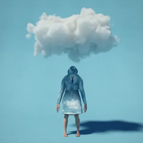 A person getting soaked by a raincloud.